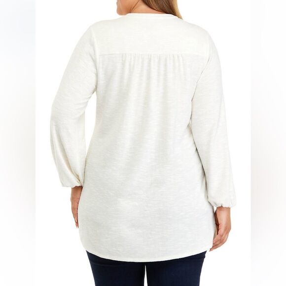Wonderly Plus Size Long Blouson Sleeve Tunic Henley Shirt - Picture 2 of 2